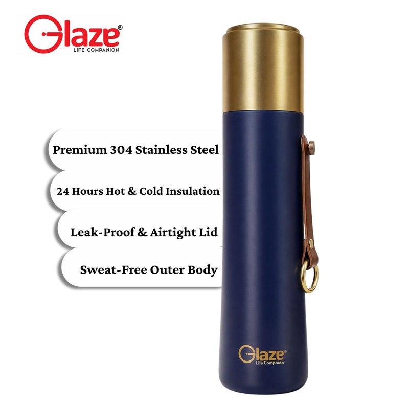 Glaze Water Bottle 304 Stainless Steel Vacuum Insulated Hot & Cold Leak-Proof 500ml Blue - Image 3